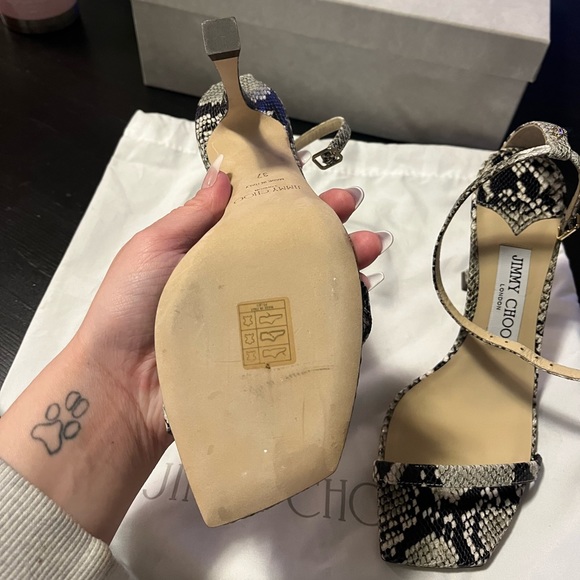 Jimmy Choo Black & Taupe Snake Marin 90 Heeled Sandals Size 37 - Picture 9 of 9